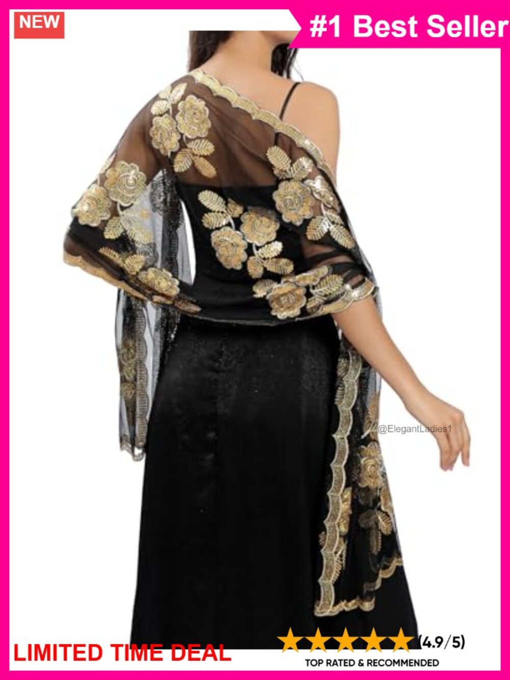 Embroidered Lace Sequin Floral Chiffon Shawl Wrap Formal Evening